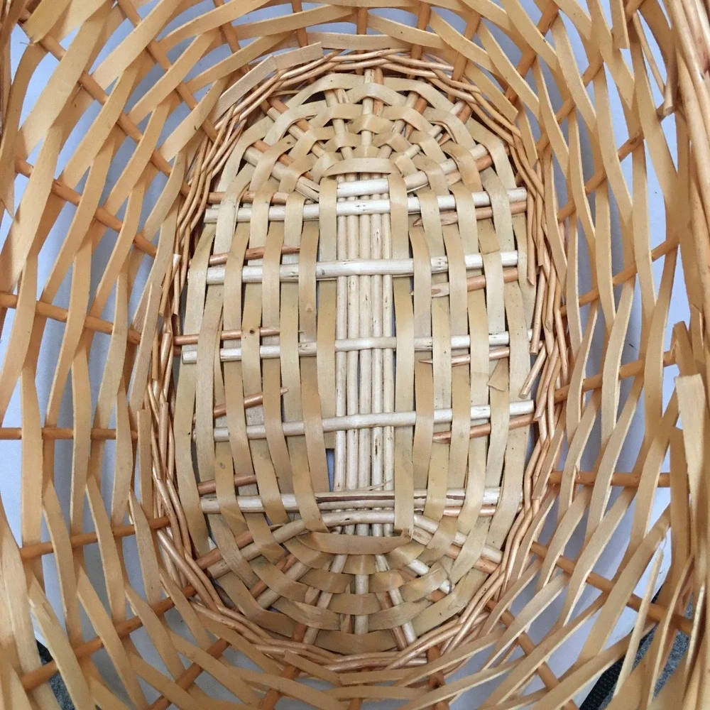 Woven Wicker Basket Unisex Large Natural Tan Oval with Handles Cottagecore